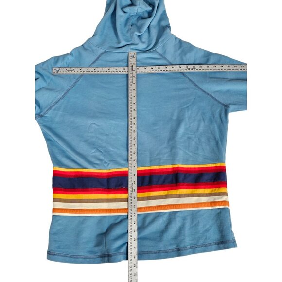 Greg Lauren Light Blue Mixed Striped Cotton Hoodie Size 3 Drawstring - Picture 7 of 7